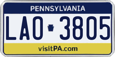 PA license plate LAO3805