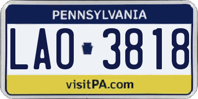 PA license plate LAO3818
