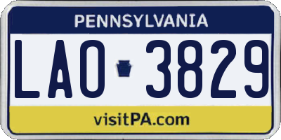 PA license plate LAO3829