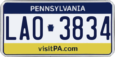 PA license plate LAO3834