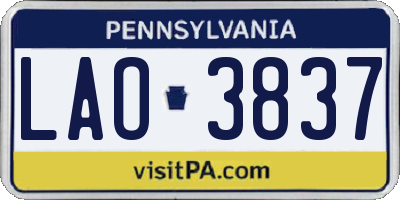 PA license plate LAO3837