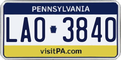 PA license plate LAO3840