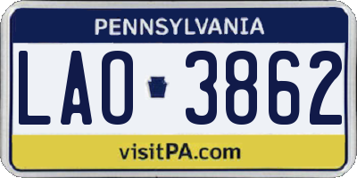 PA license plate LAO3862