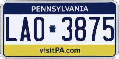 PA license plate LAO3875