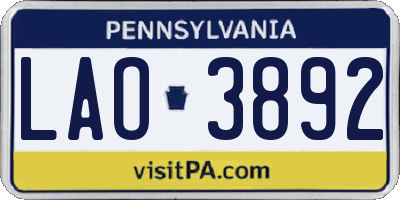 PA license plate LAO3892