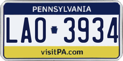 PA license plate LAO3934