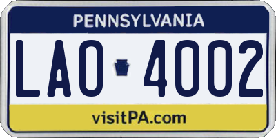 PA license plate LAO4002