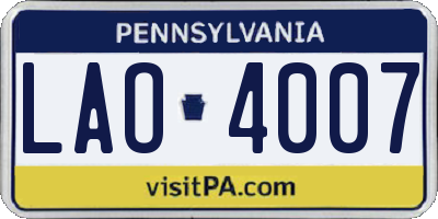 PA license plate LAO4007