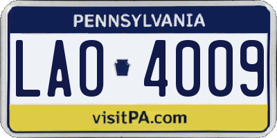 PA license plate LAO4009