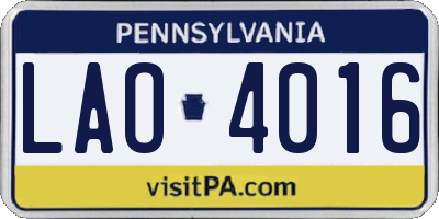 PA license plate LAO4016
