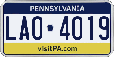 PA license plate LAO4019
