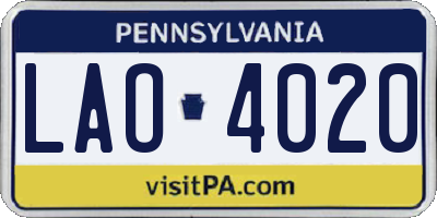 PA license plate LAO4020