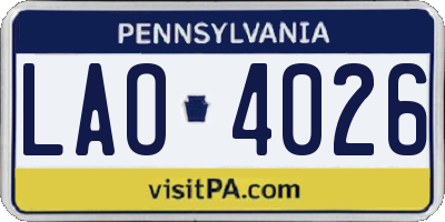 PA license plate LAO4026