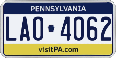 PA license plate LAO4062