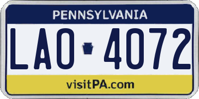 PA license plate LAO4072