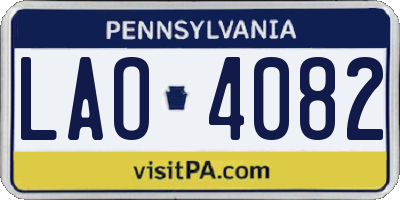 PA license plate LAO4082