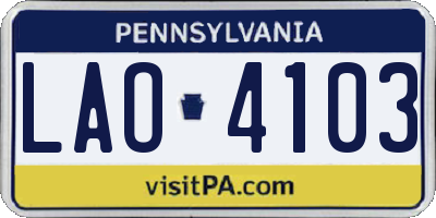 PA license plate LAO4103