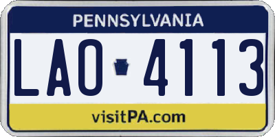 PA license plate LAO4113