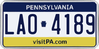 PA license plate LAO4189