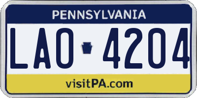PA license plate LAO4204