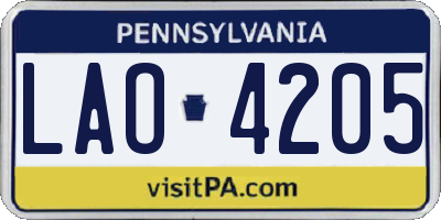 PA license plate LAO4205