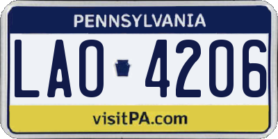 PA license plate LAO4206