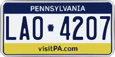 PA license plate LAO4207