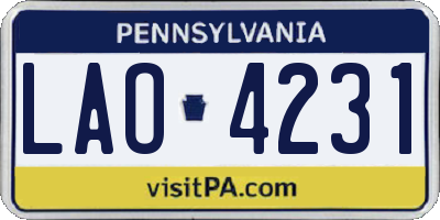 PA license plate LAO4231