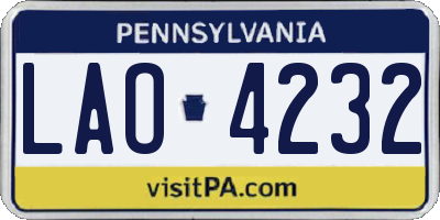 PA license plate LAO4232
