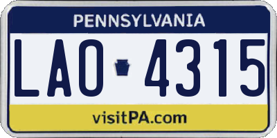 PA license plate LAO4315