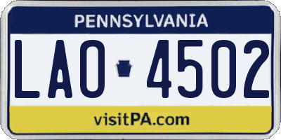 PA license plate LAO4502