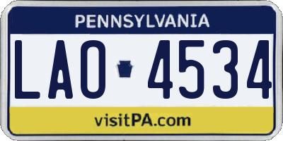 PA license plate LAO4534