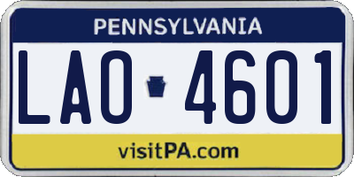 PA license plate LAO4601