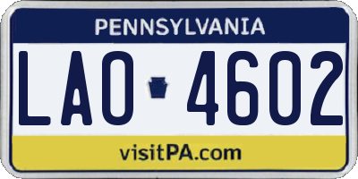 PA license plate LAO4602