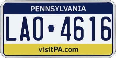 PA license plate LAO4616