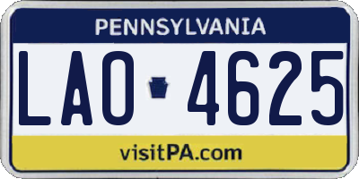 PA license plate LAO4625