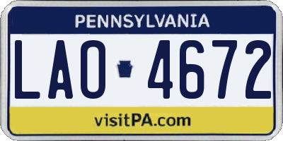PA license plate LAO4672