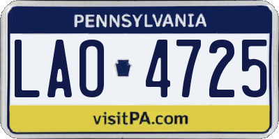 PA license plate LAO4725