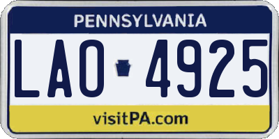 PA license plate LAO4925