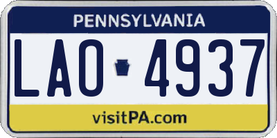PA license plate LAO4937