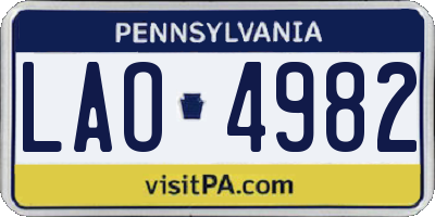 PA license plate LAO4982