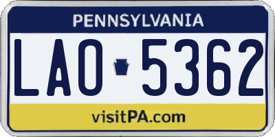PA license plate LAO5362