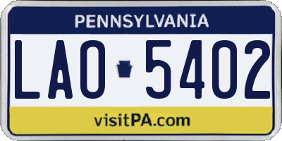 PA license plate LAO5402