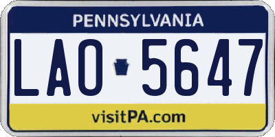 PA license plate LAO5647