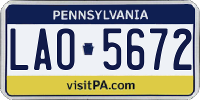 PA license plate LAO5672