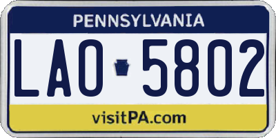 PA license plate LAO5802