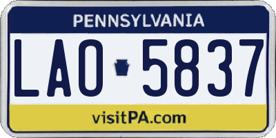 PA license plate LAO5837