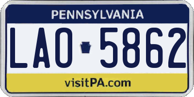 PA license plate LAO5862