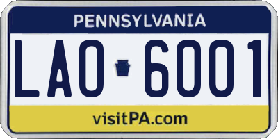 PA license plate LAO6001
