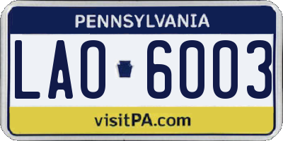 PA license plate LAO6003